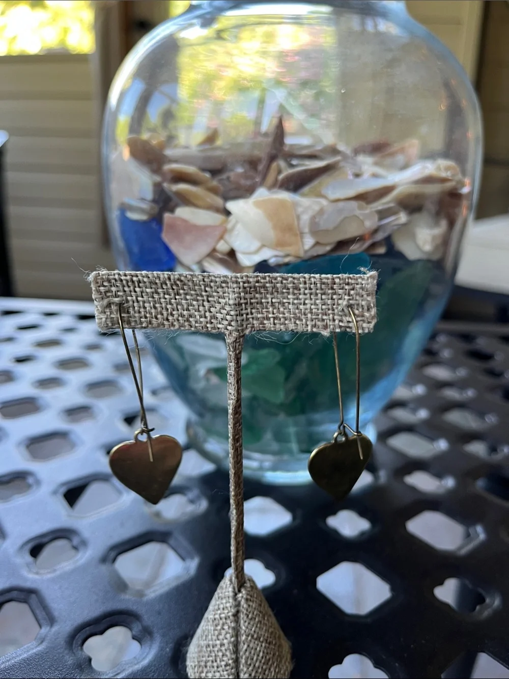 Heart Tree Dangle Earrings - Antique Gold Tone
